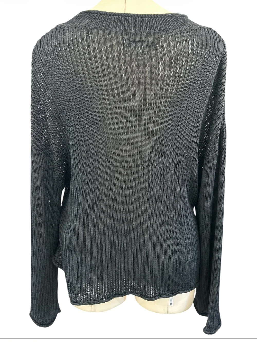 Elizabeth and James black open knit ribbed crewneck sweater size X Large